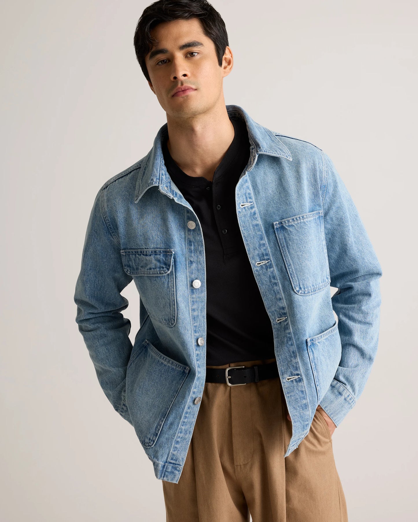 100% Organic Cotton Denim Chore Jacket - S / Dark Indigo