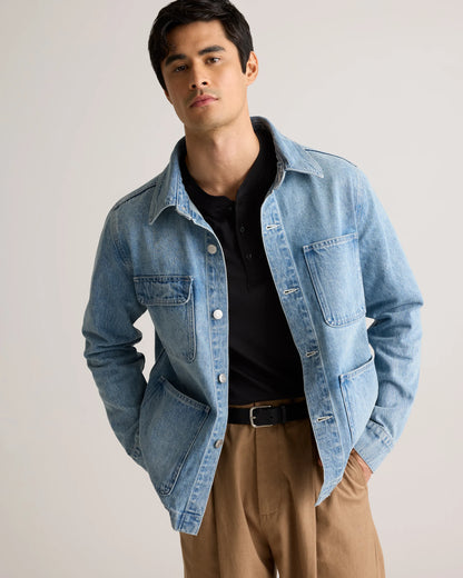 100% Organic Cotton Denim Chore Jacket - S / Dark Indigo