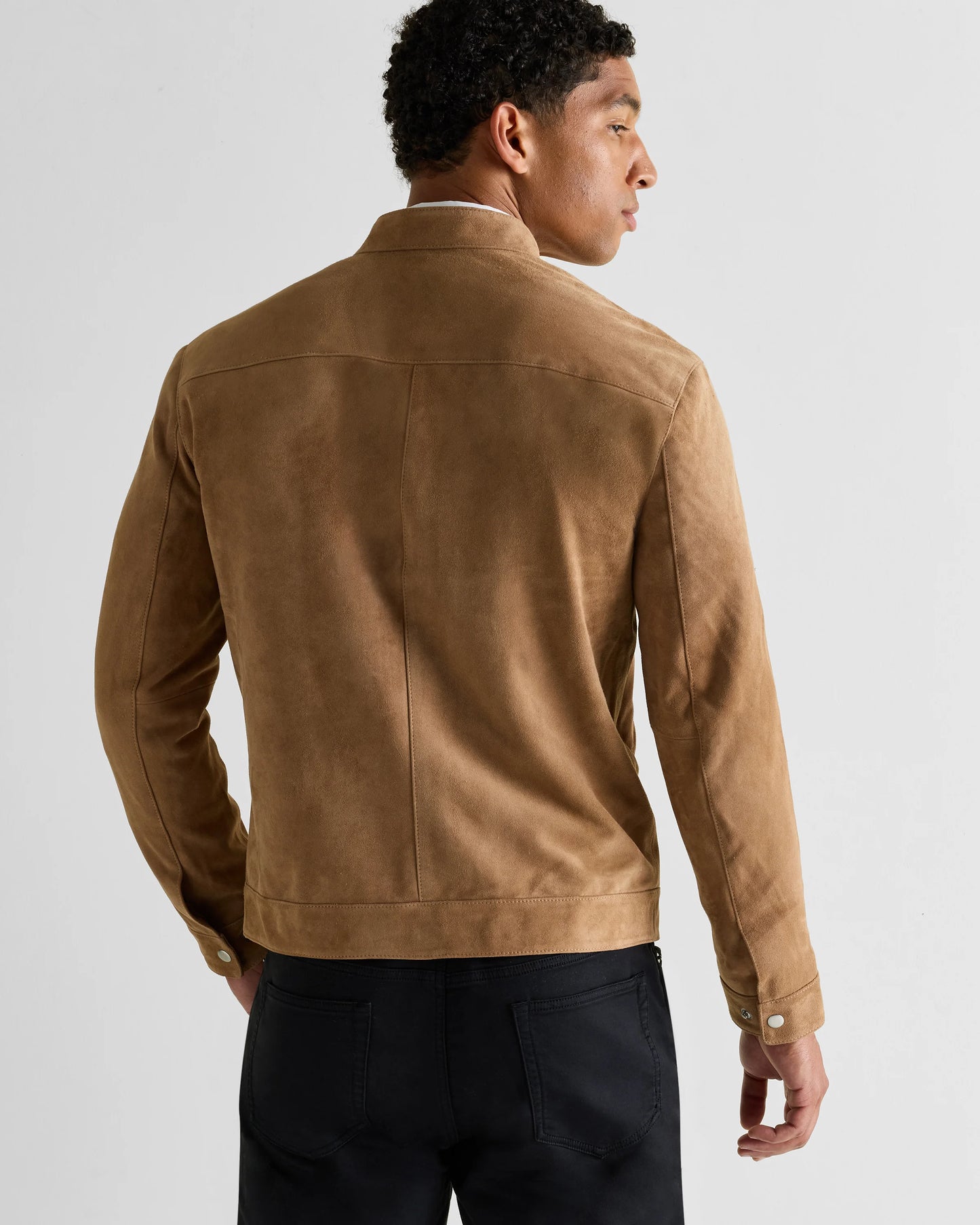 100% Suede Café Racer Jacket - S / Pecan Brown