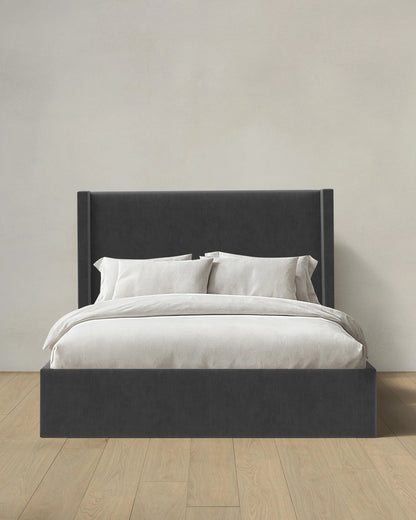 Wingback Bed in Performance Velvet - Full / Walnut