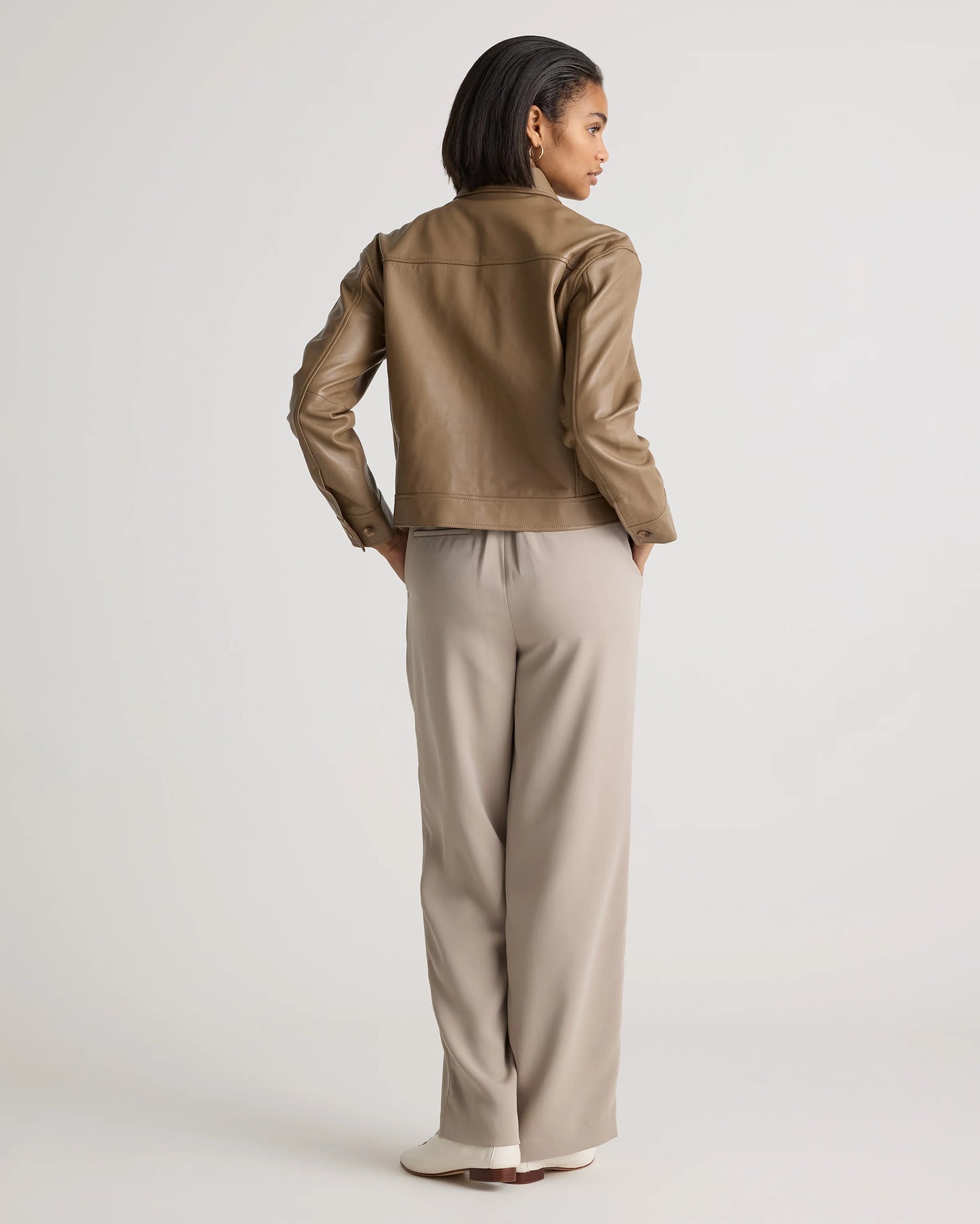 100% Leather Cropped Jacket - XS / Rich Brown