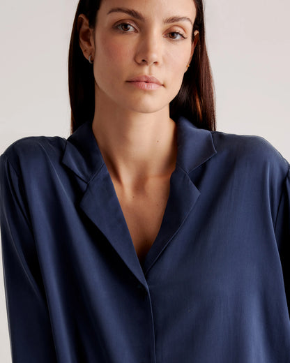 100% Washable Silk Pajama Long Sleeve Top - XS / Black
