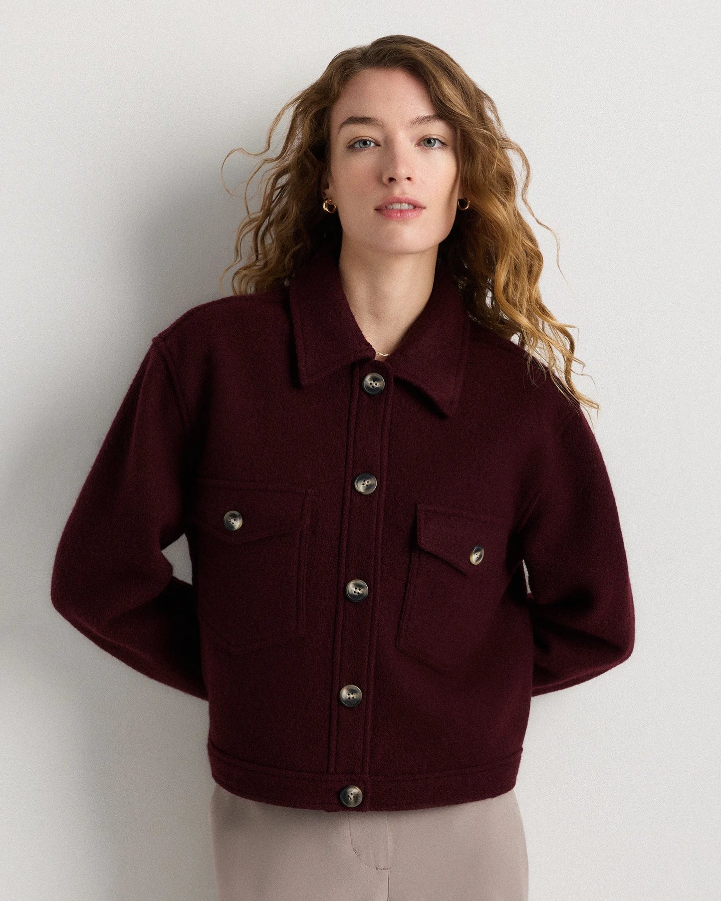 100% Merino Wool Cropped Shirt Jacket - XS / Mulled Wine