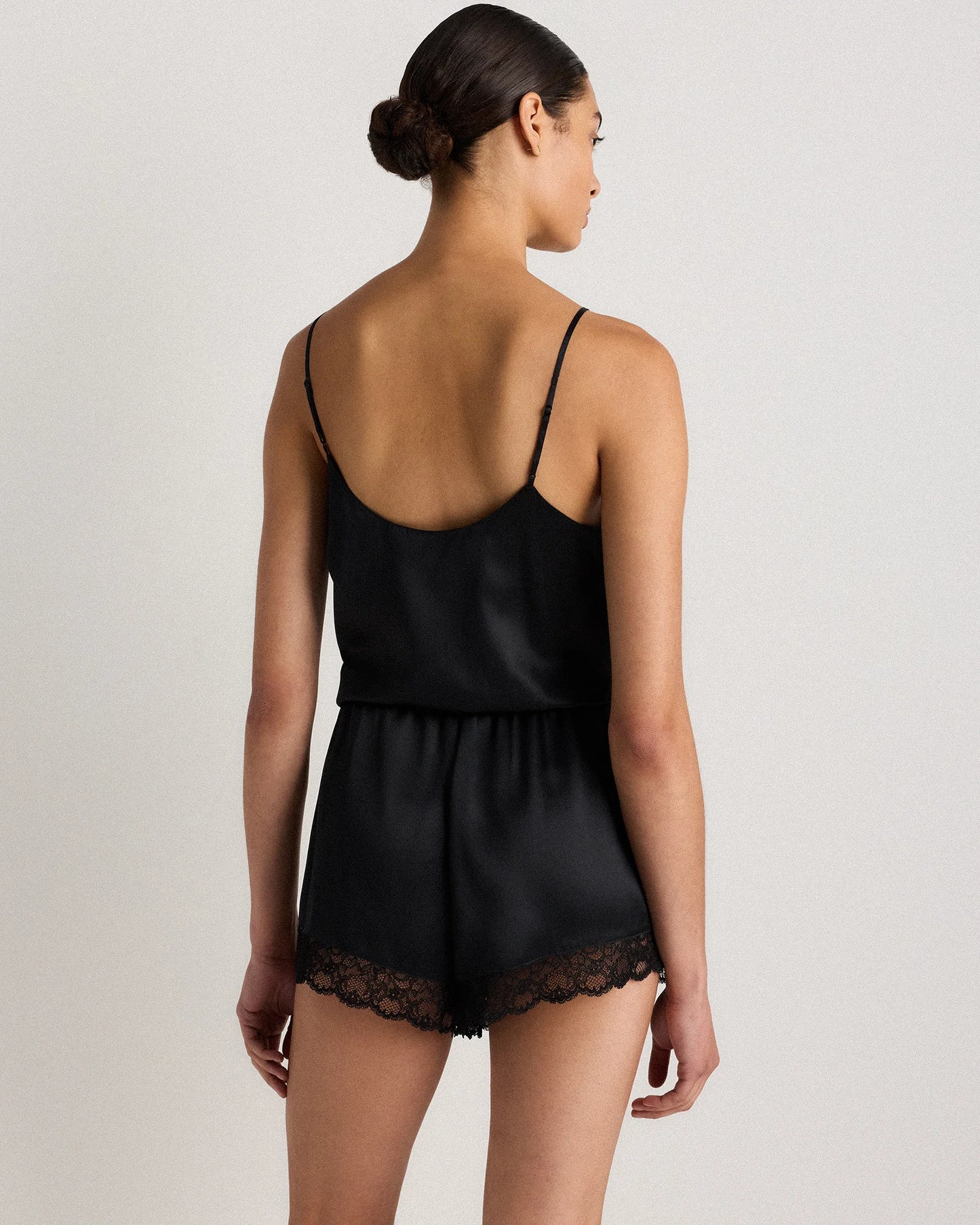 100% Washable Silk Satin Lace Pajama Shorts - XS / Black