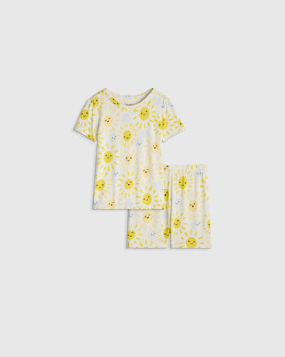 Bamboo Short Sleeve and Shorts Pajama Set - 12-18M / Lavender Hearts