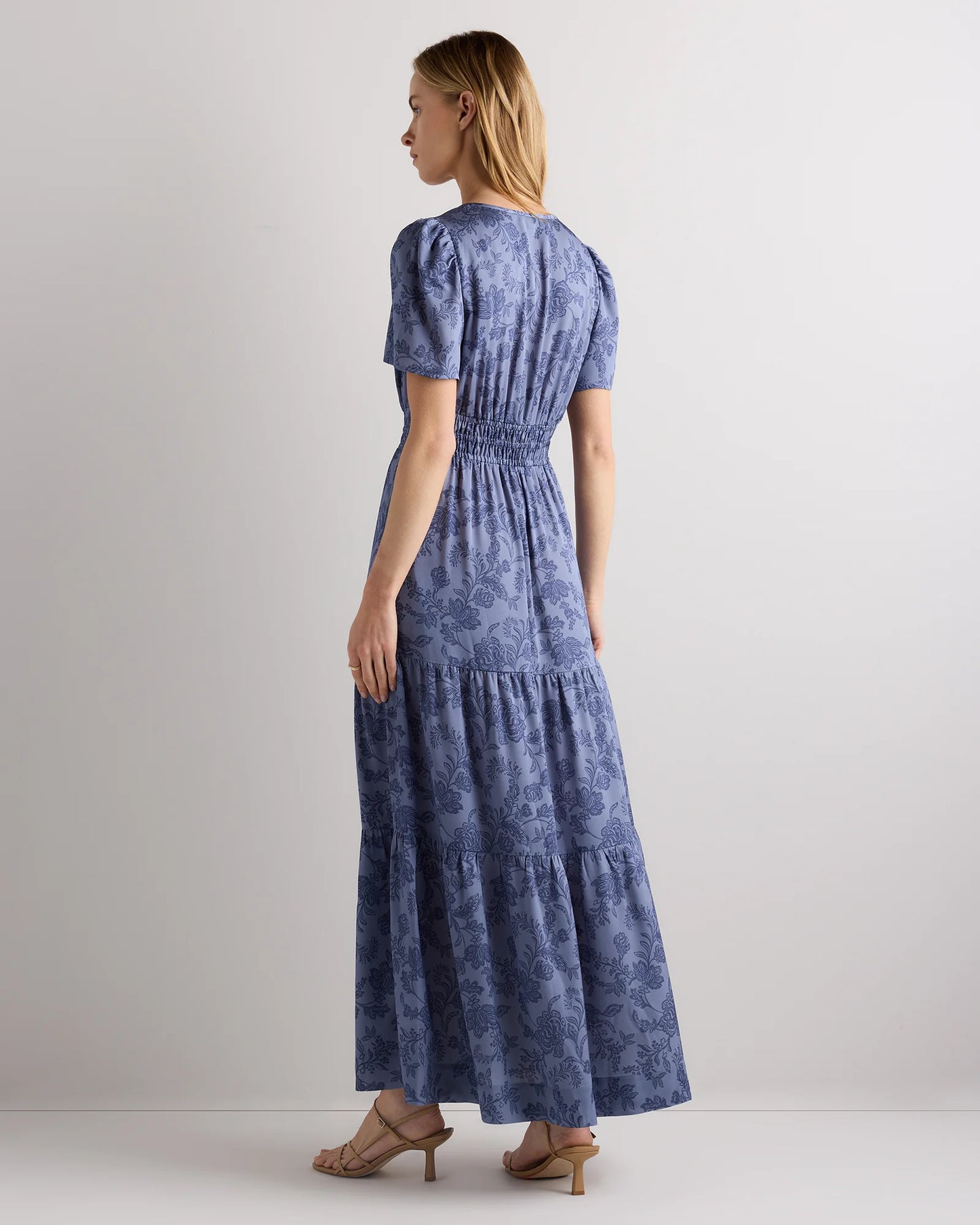 Washable Stretch Silk Tiered Maxi Dress - XS / Navy