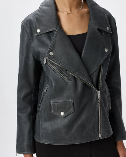 100% Leather Oversized Biker Jacket - XS / True Black