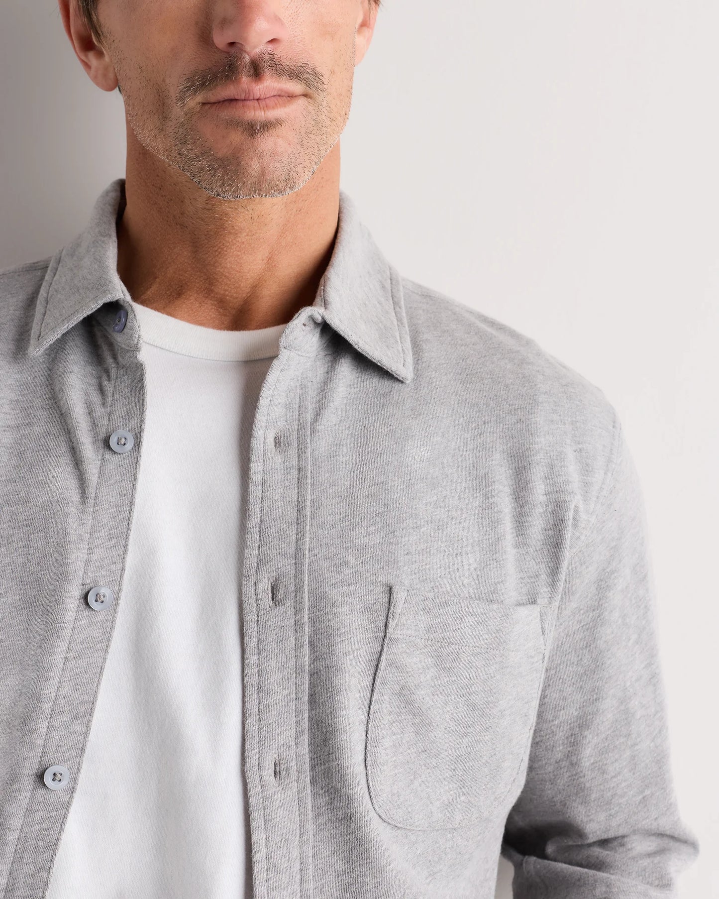100% Organic Cotton Slub Long Sleeve Button Up Shirt - S / Heather Grey
