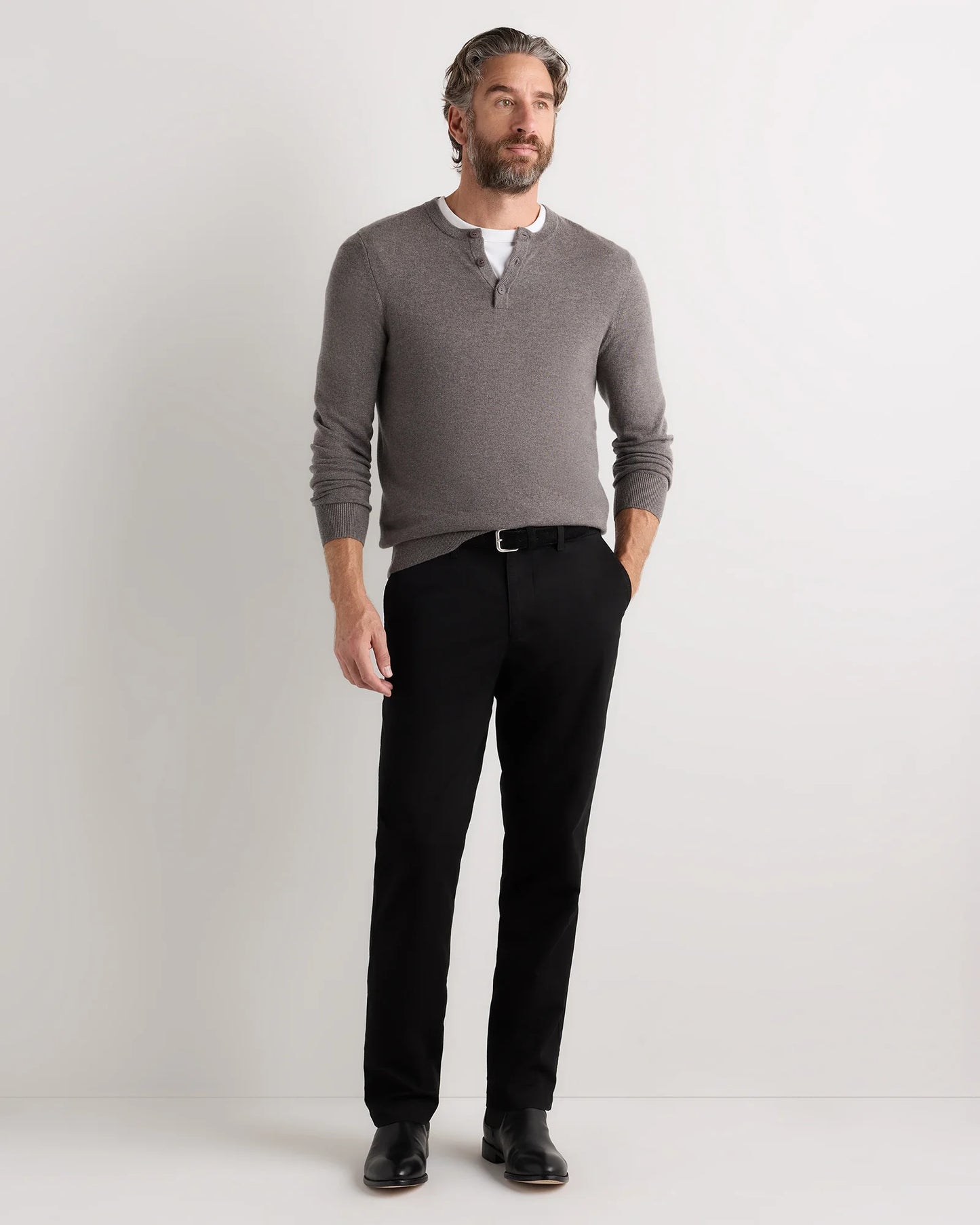 Mongolian Cashmere Henley Sweater - S / Brown