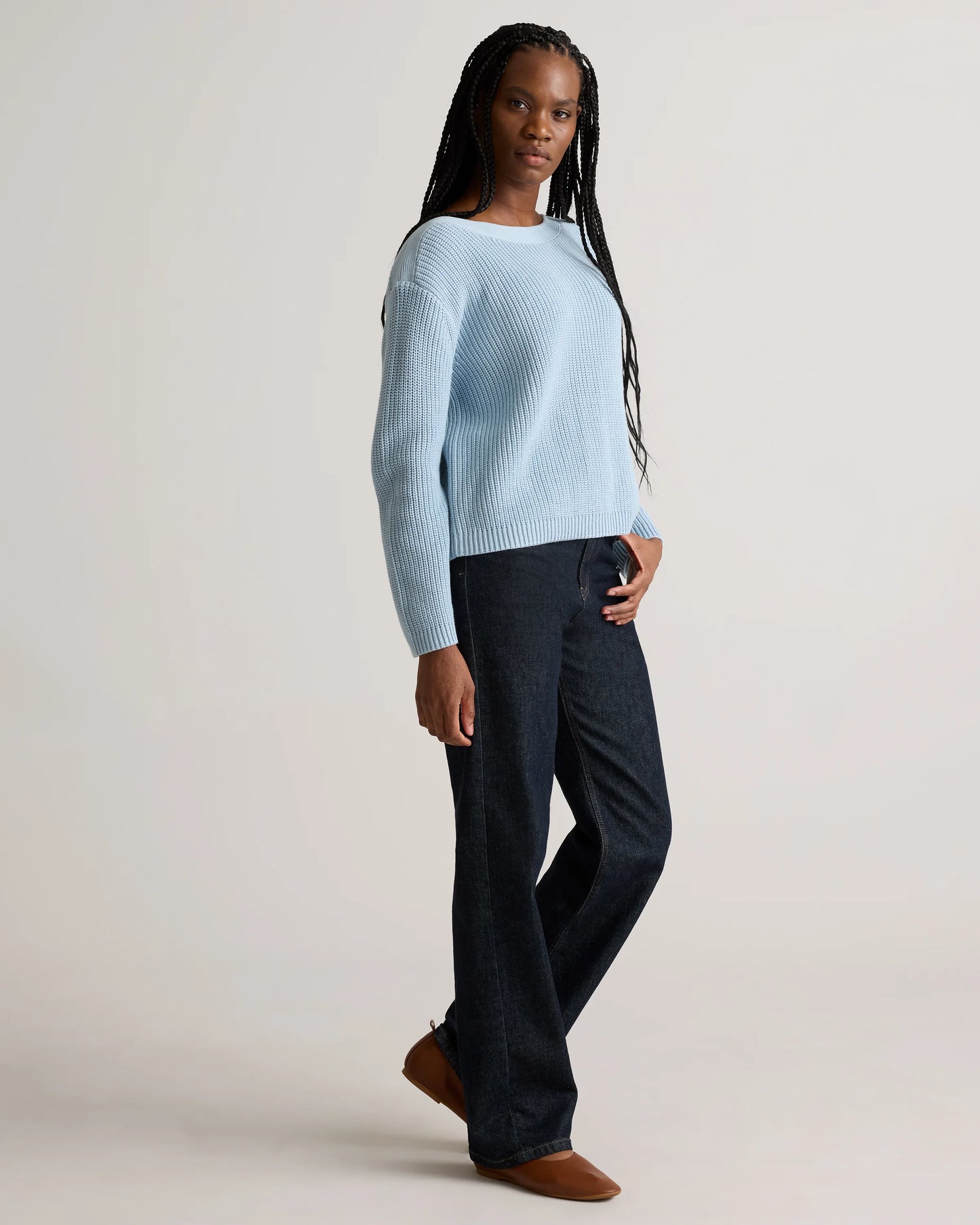 100% Organic Cotton Fisherman Boatneck Sweater - XS / Navy