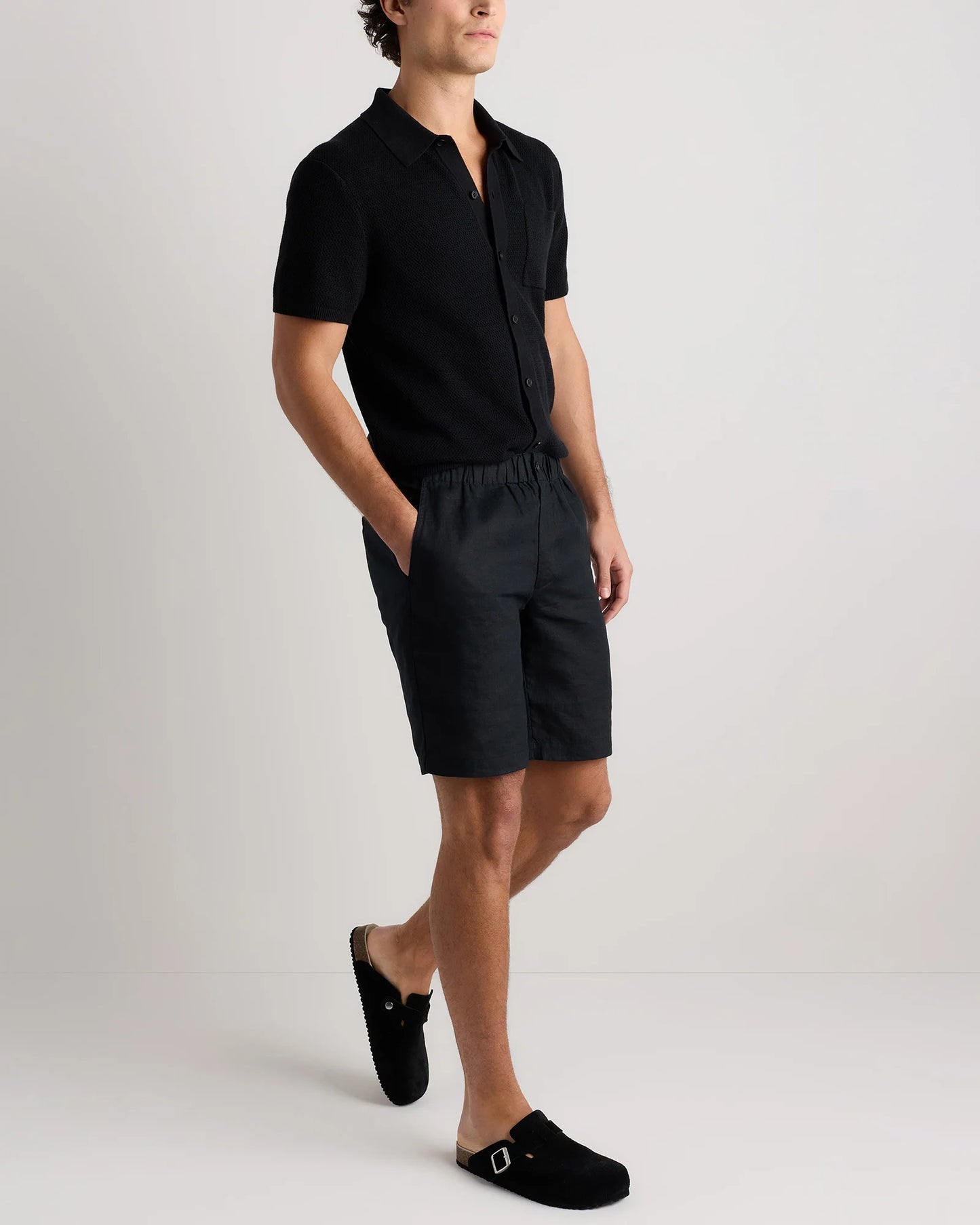 100% European Linen Shorts - 9" - S / Black