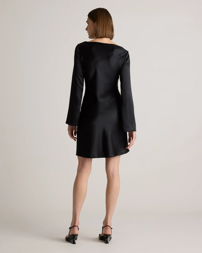 100% Washable Silk Long Sleeve Mini Dress - XS / Wine Tasting Red