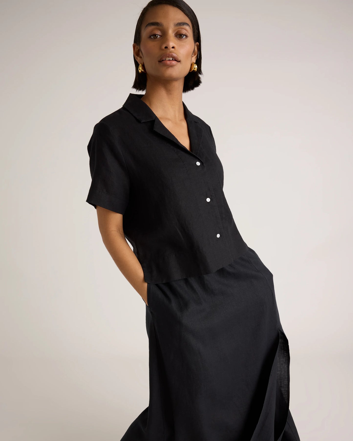 100% European Linen Maxi Skirt - XS / Classic Mini Gingham