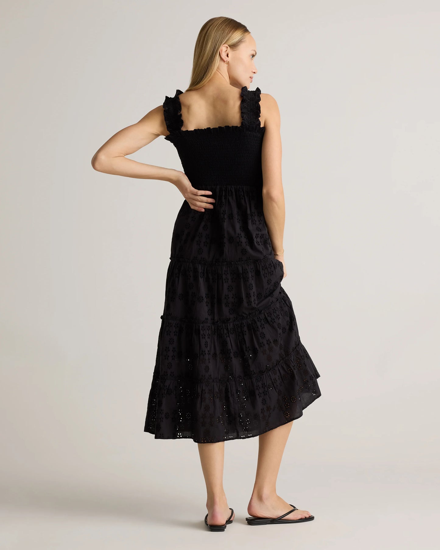 100% Organic Cotton Eyelet Smocked Midi Dress - XS / White