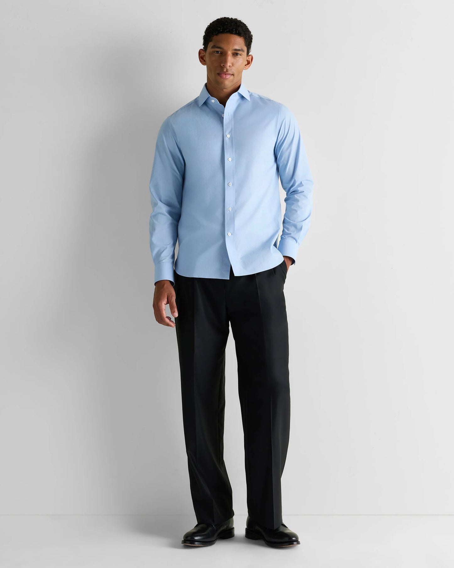 Organic Cotton Stretch Poplin Dress Shirt - S / White/Navy Minigrid