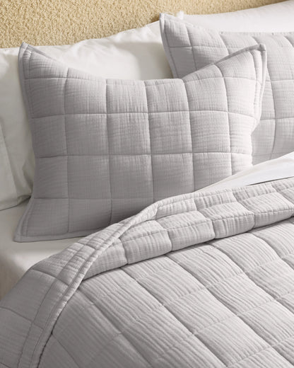 Organic Cotton Gauze Box Quilt Sham Set - Standard / Mineral