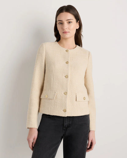 Tweed Collarless Jacket - XS / Deep Navy