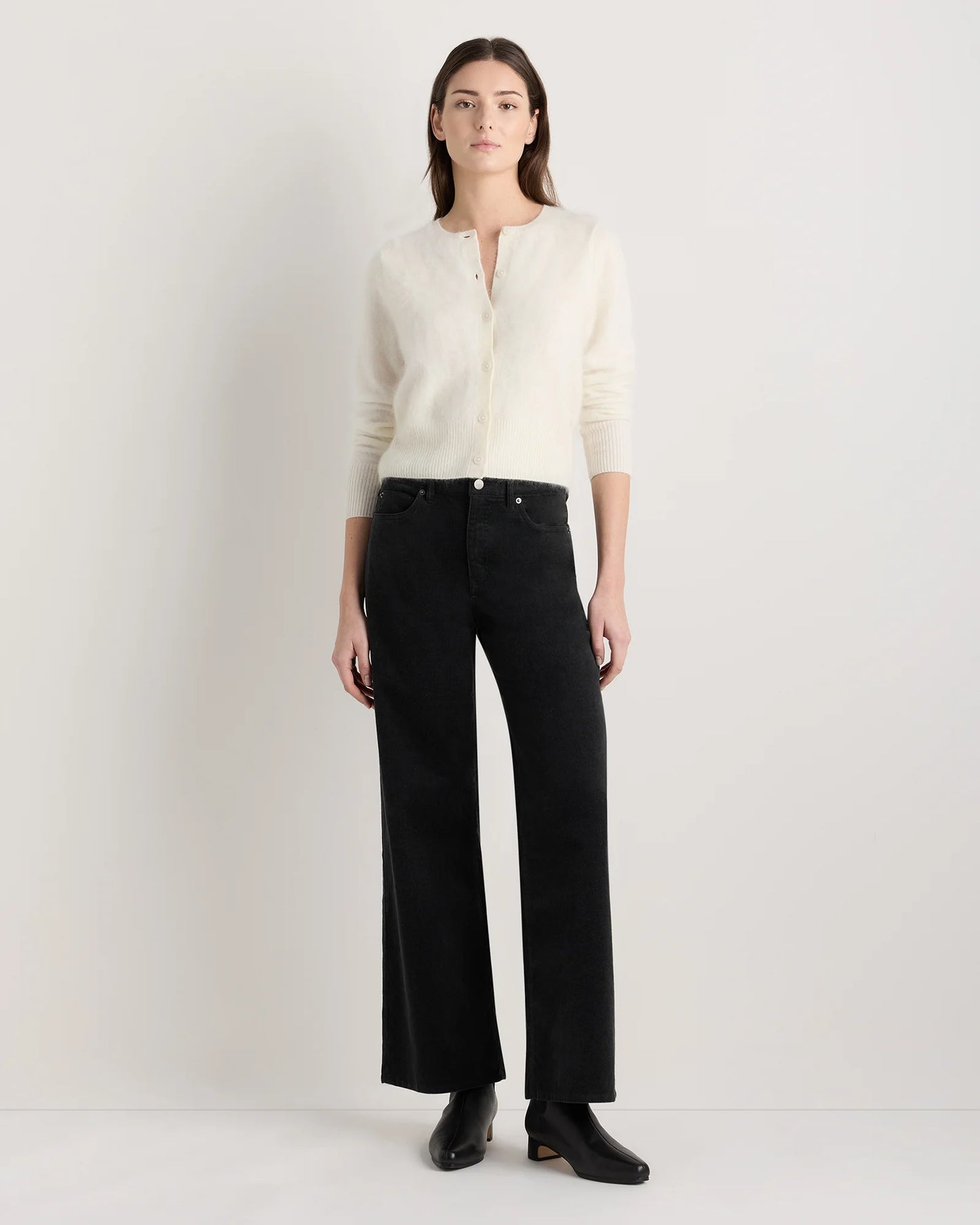 Brushed Cashmere Cropped Crewneck Cardigan - XS / Heather Grey