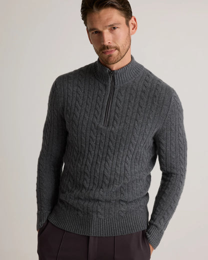 Luxe Baby Cashmere Cable Quarter Zip Sweater - S / Pearled Ivory