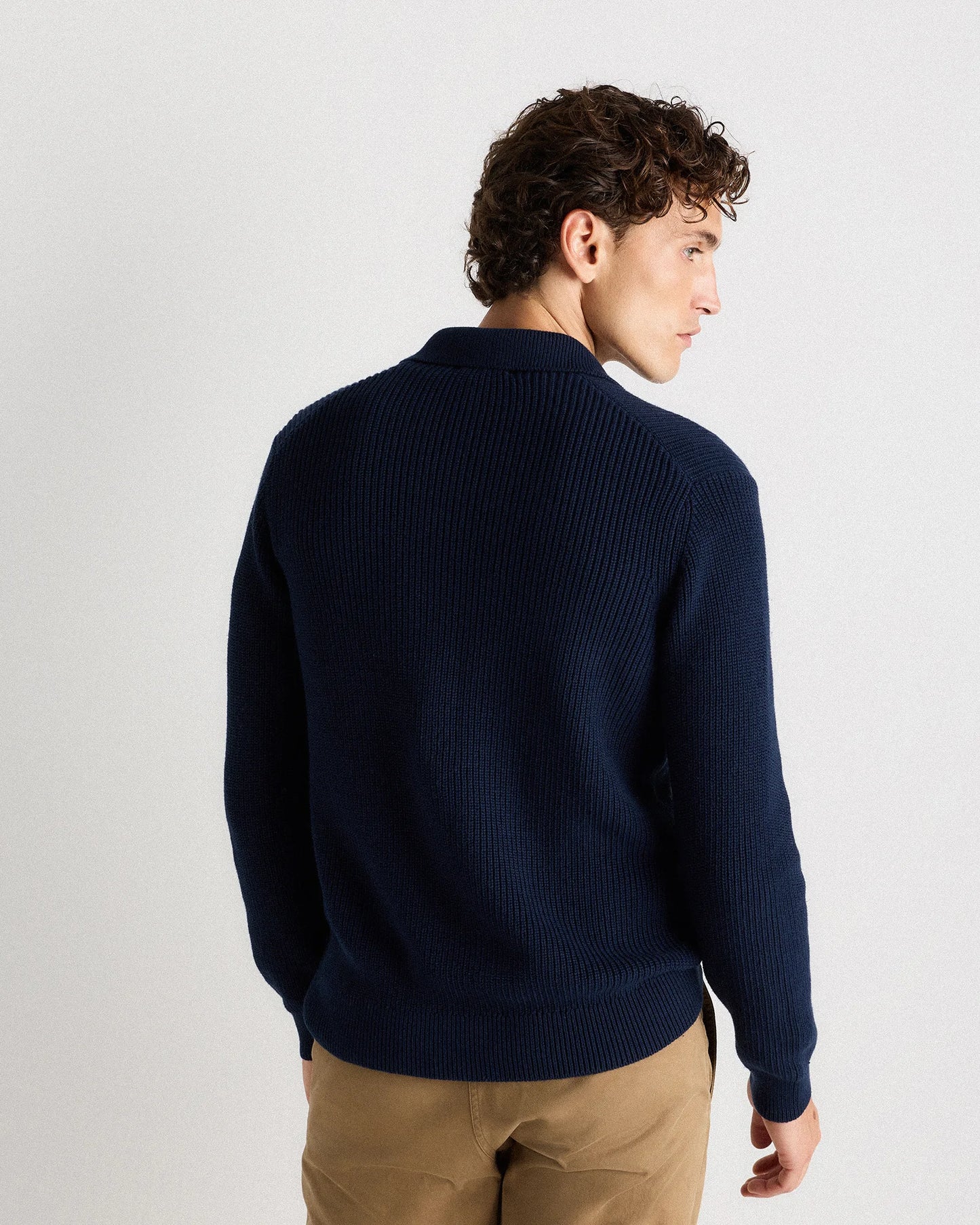 100% Organic Cotton Ribbed Polo Sweater - XS / Mid Heather Grey