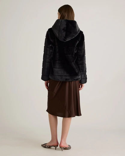 Hooded Faux Fur Jacket - XS / Black