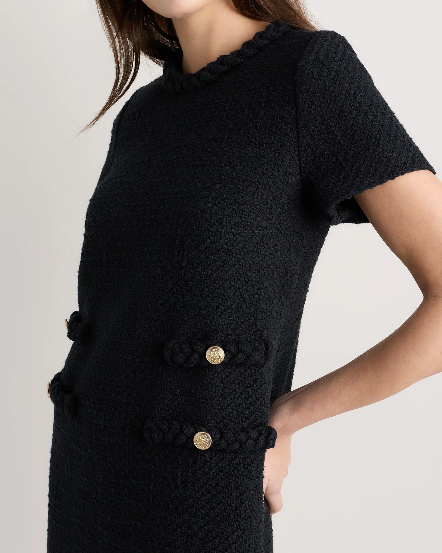 Tweed Short Sleeve Mini Dress - XS / True Black