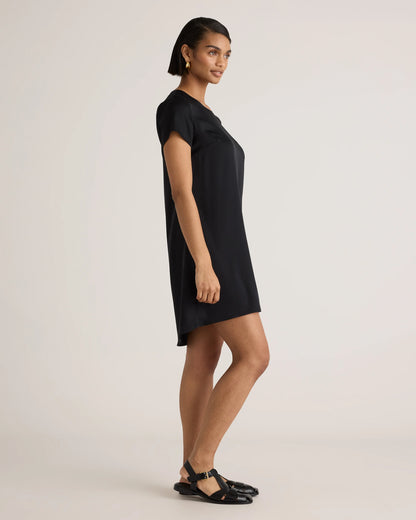 Washable Stretch Silk Tee Dress - XS / Black