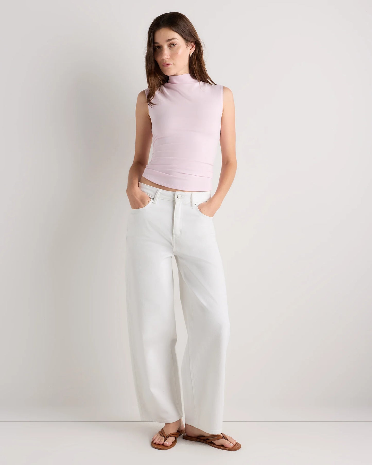 Stretch Cotton Jersey Sleeveless Mock Neck Top - XS / Heather Grey