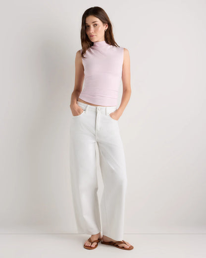 Stretch Cotton Jersey Sleeveless Mock Neck Top - XS / Heather Grey
