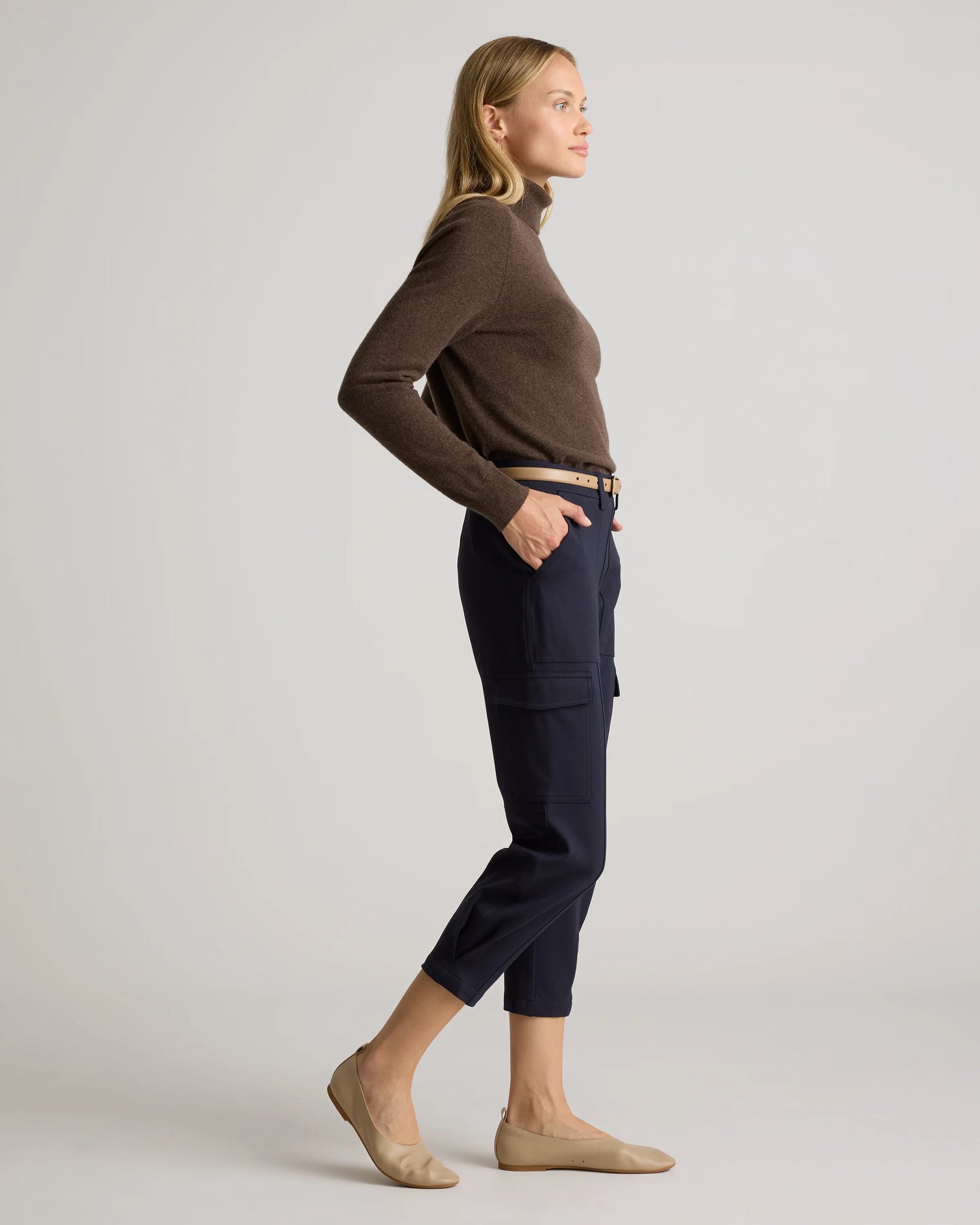 Ultra-Stretch Ponte Tapered Cargo Pants - XS / Black