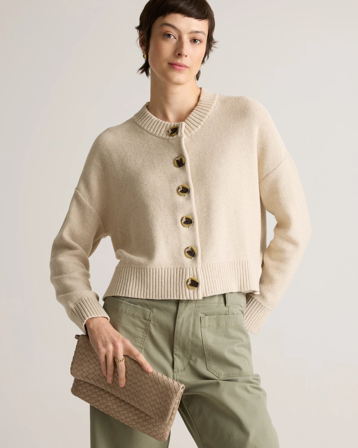 100% Organic Cotton Cropped Cardigan - XS / Heather Brown