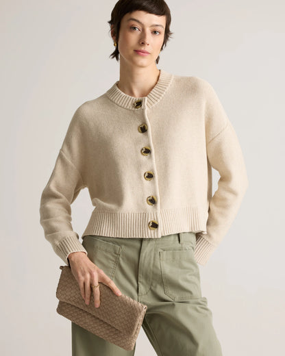 100% Organic Cotton Cropped Cardigan - XS / Heather Brown