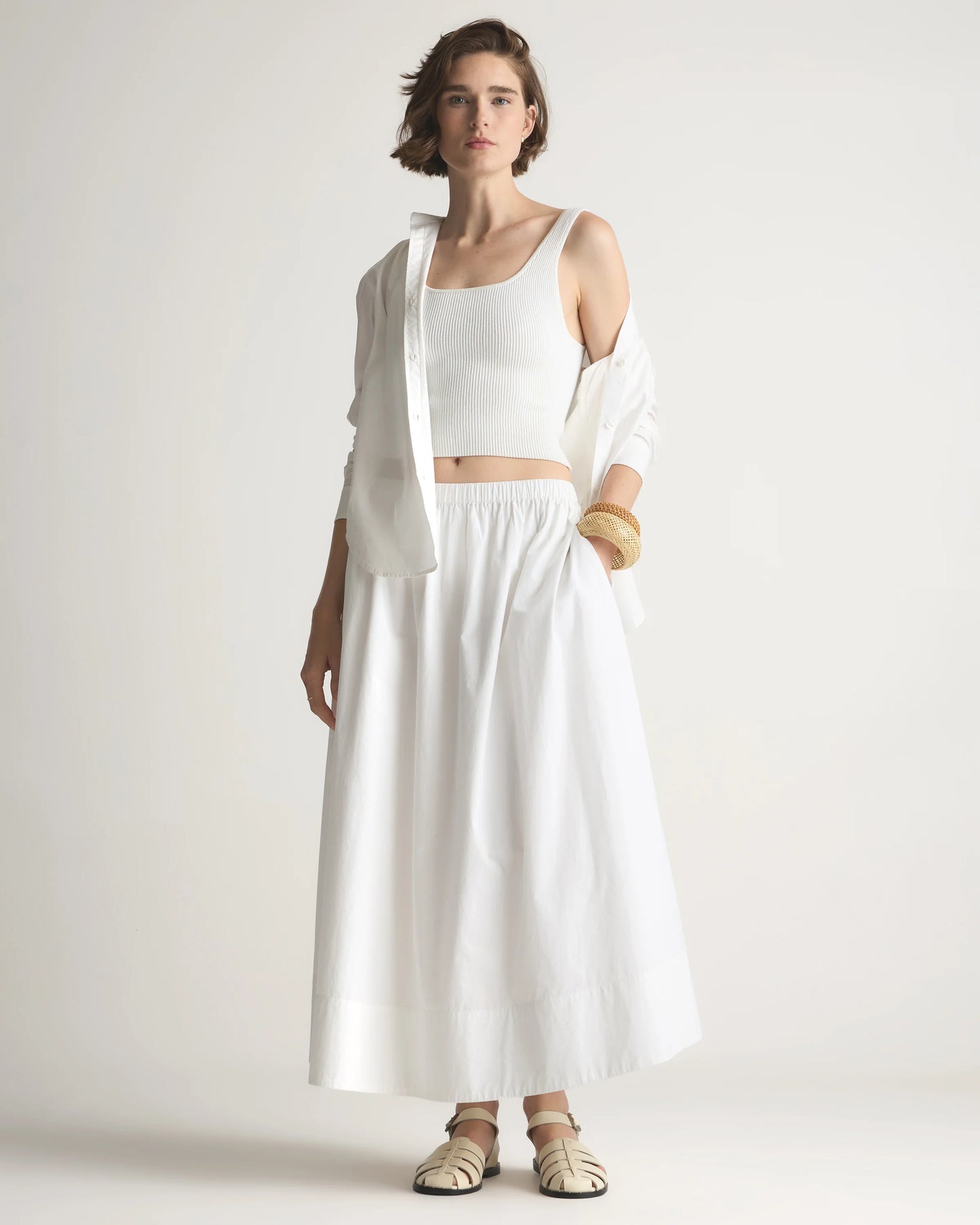 100% Organic Cotton Poplin A-line Maxi Skirt - XS / Classic White