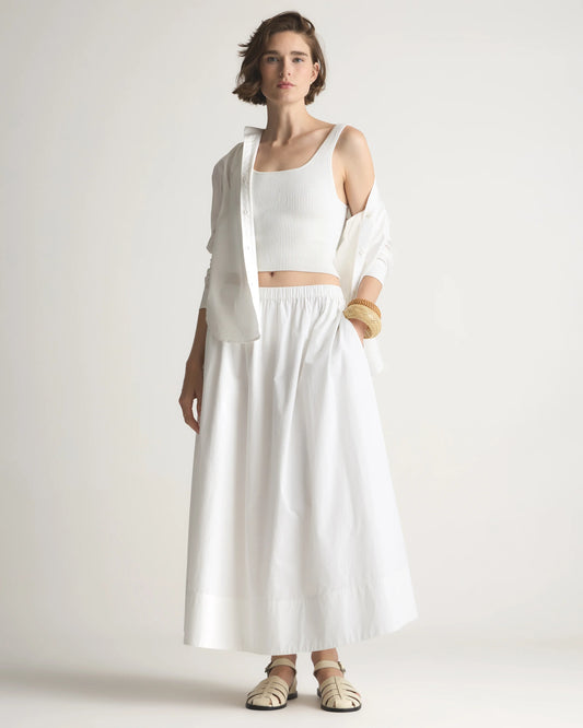 100% Organic Cotton Poplin A-line Maxi Skirt - XS / Classic White