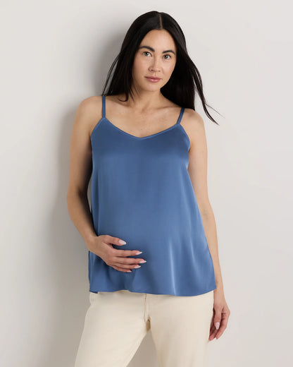 Washable Stretch Silk V-Neck Maternity Cami - XS / Moonstone Blue