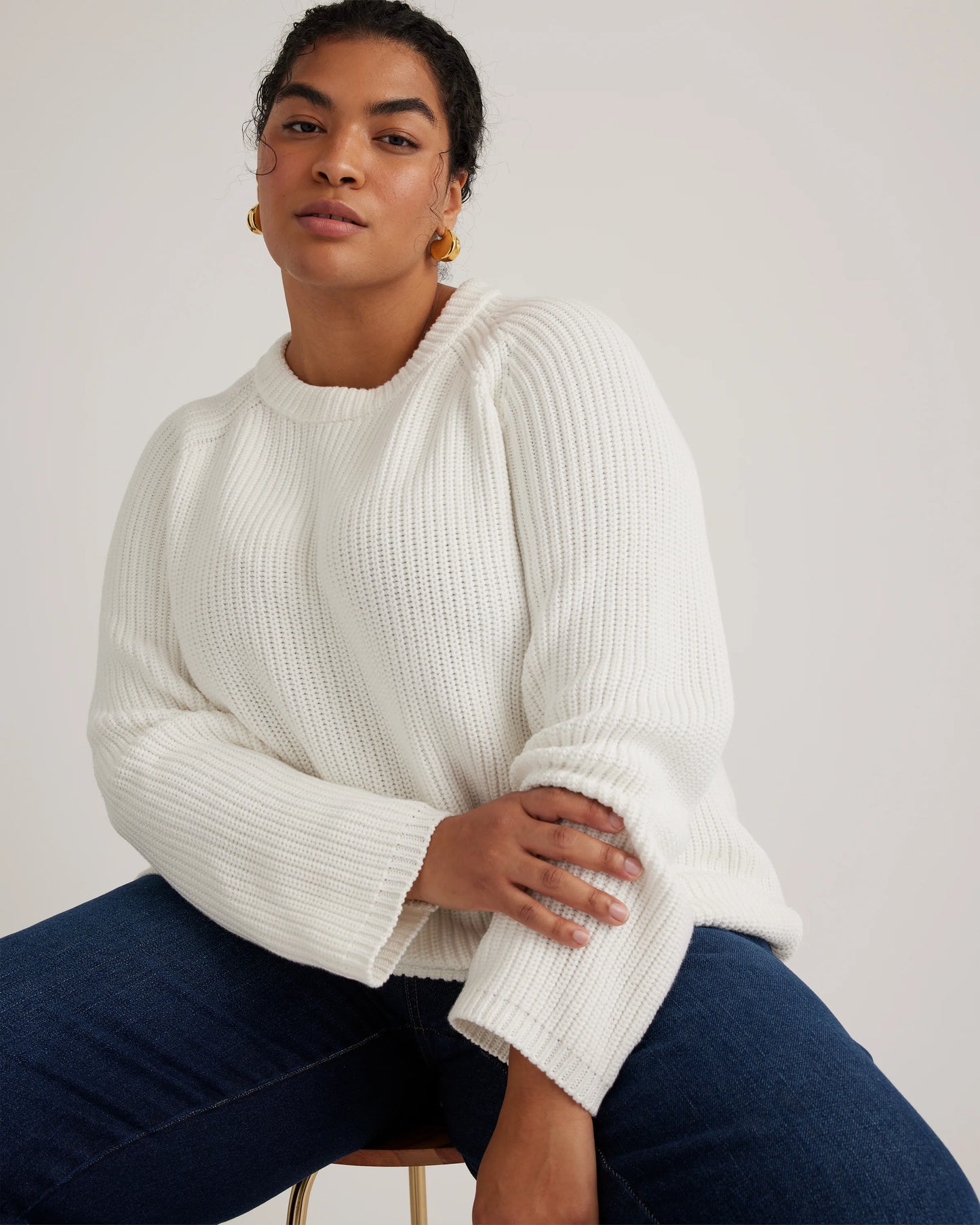 100% Organic Cotton Fisherman Crew Sweater - 1X / Blue Sapphire