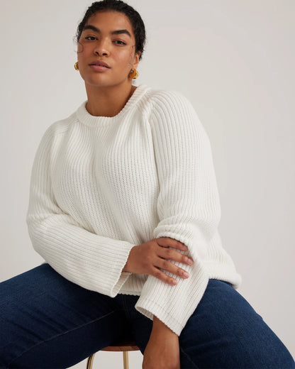 100% Organic Cotton Fisherman Crew Sweater - 1X / Blue Sapphire