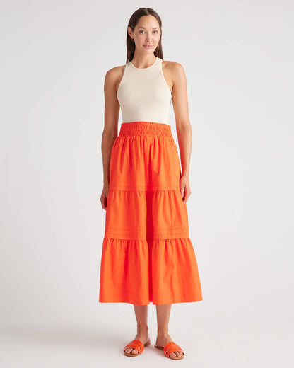 100% Organic Cotton Poplin Tiered Maxi Skirt - XS / Black