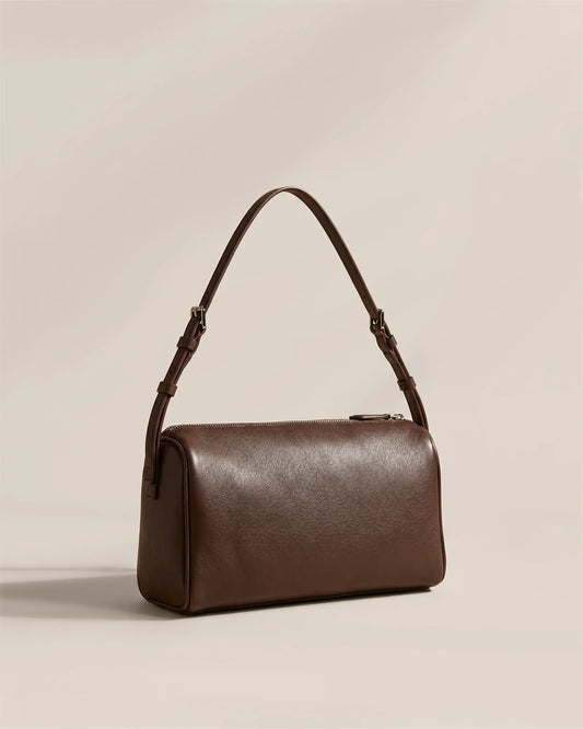 Italian Leather Mini Barrel Shoulder Bag - One Size / Dark Brown