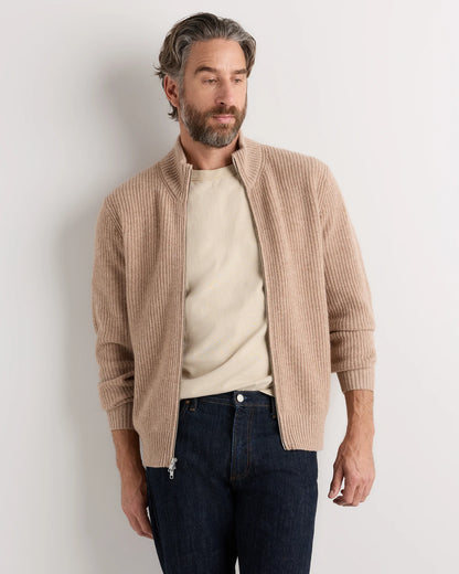 Mongolian Cashmere Fisherman Full Zip Sweater - S / Teak