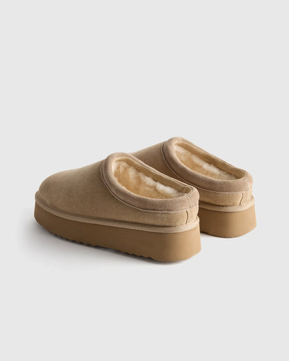 Australian Shearling Platform Clog Slipper - 5 / Pecan