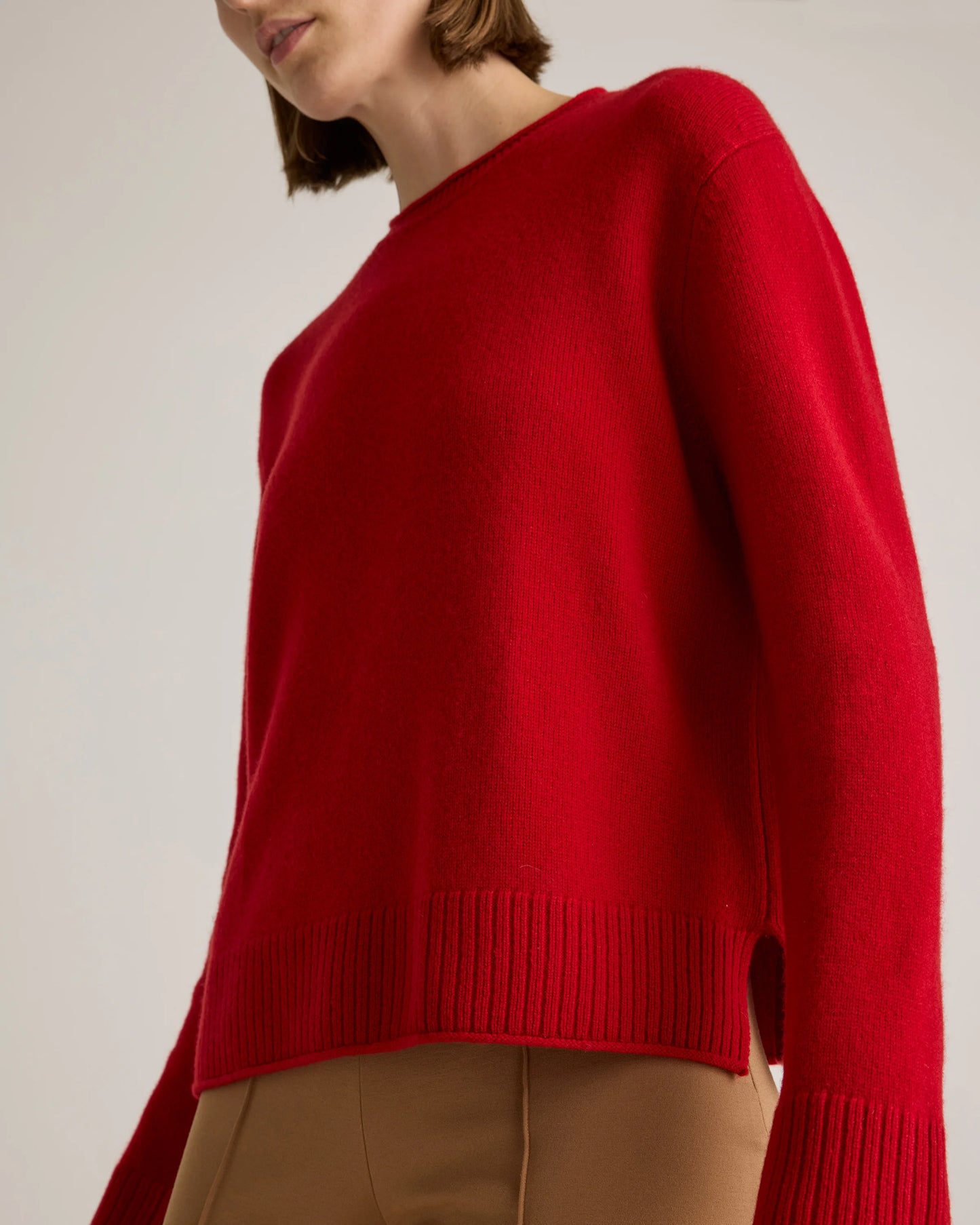 Mongolian Cashmere Boxy Crewneck Sweater - XS / Faded Denim/Brown/Ivory Variegated Stripe