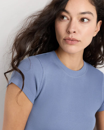 Organic Cotton Micro-Rib Crewneck Tee - XS / Heather Oatmeal