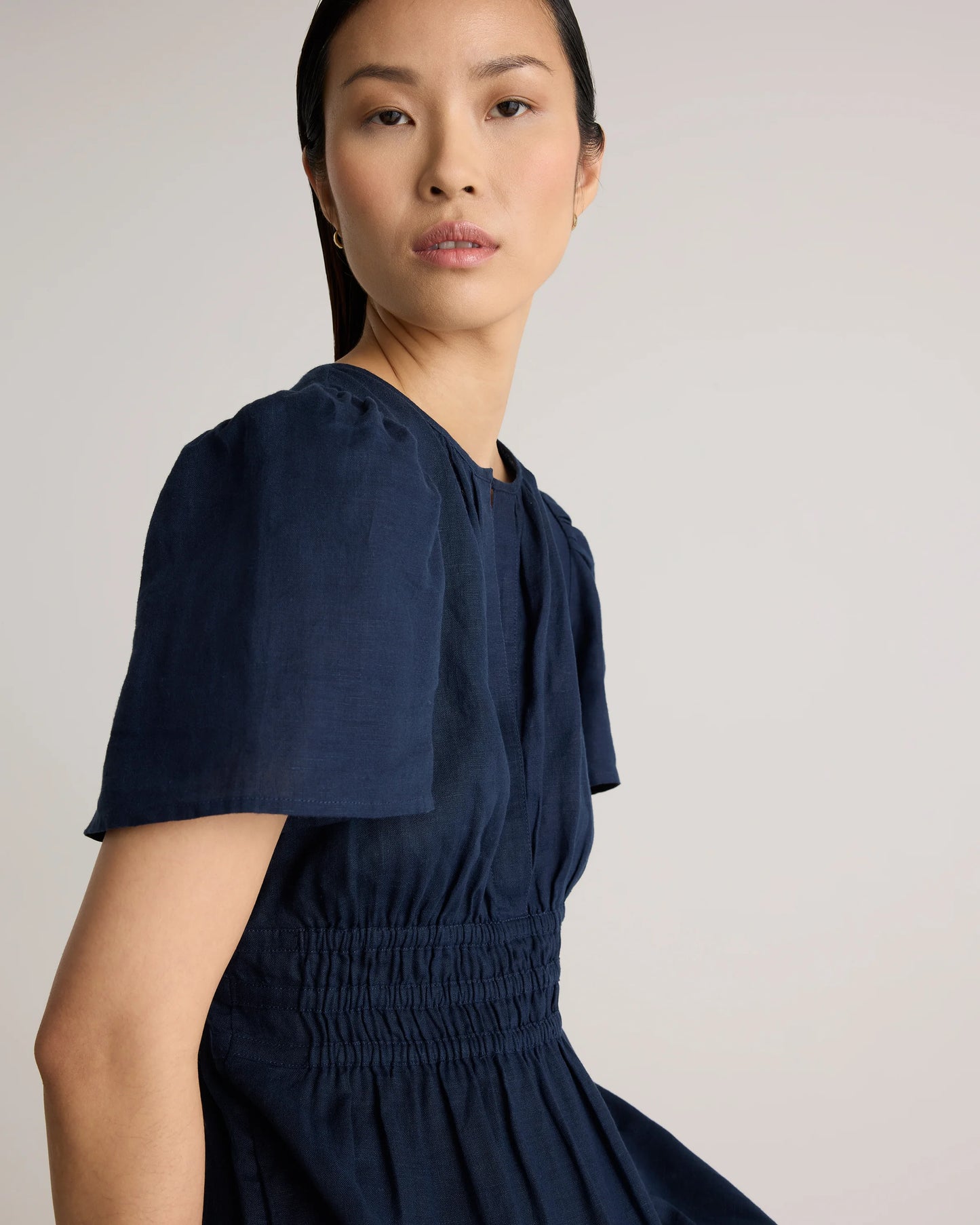 100% European Linen Tiered Maxi Dress - XS / Deep Navy