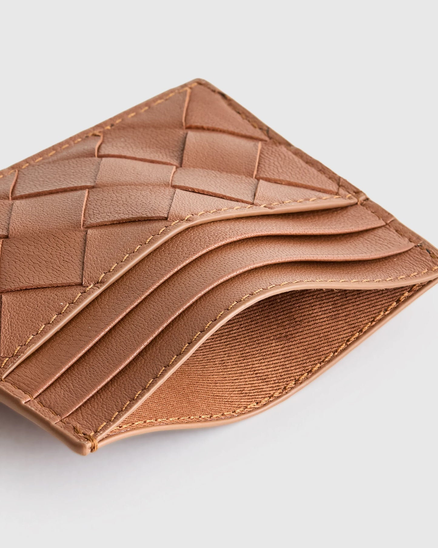 Italian Handwoven Leather Small Card Case - One Size / Cognac