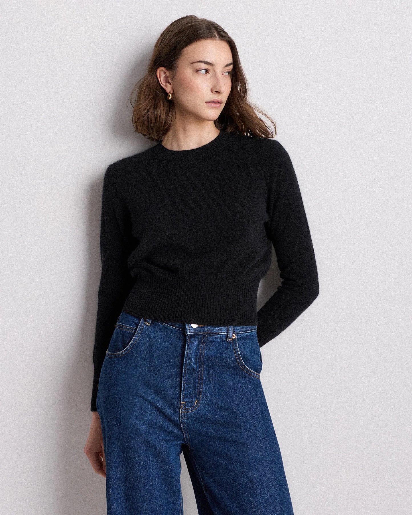 Mongolian Cashmere Shrunken Crewneck Sweater - XS / Ivory