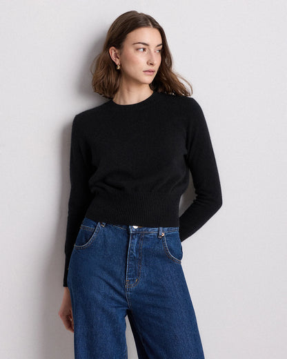 Mongolian Cashmere Shrunken Crewneck Sweater - XS / Ivory
