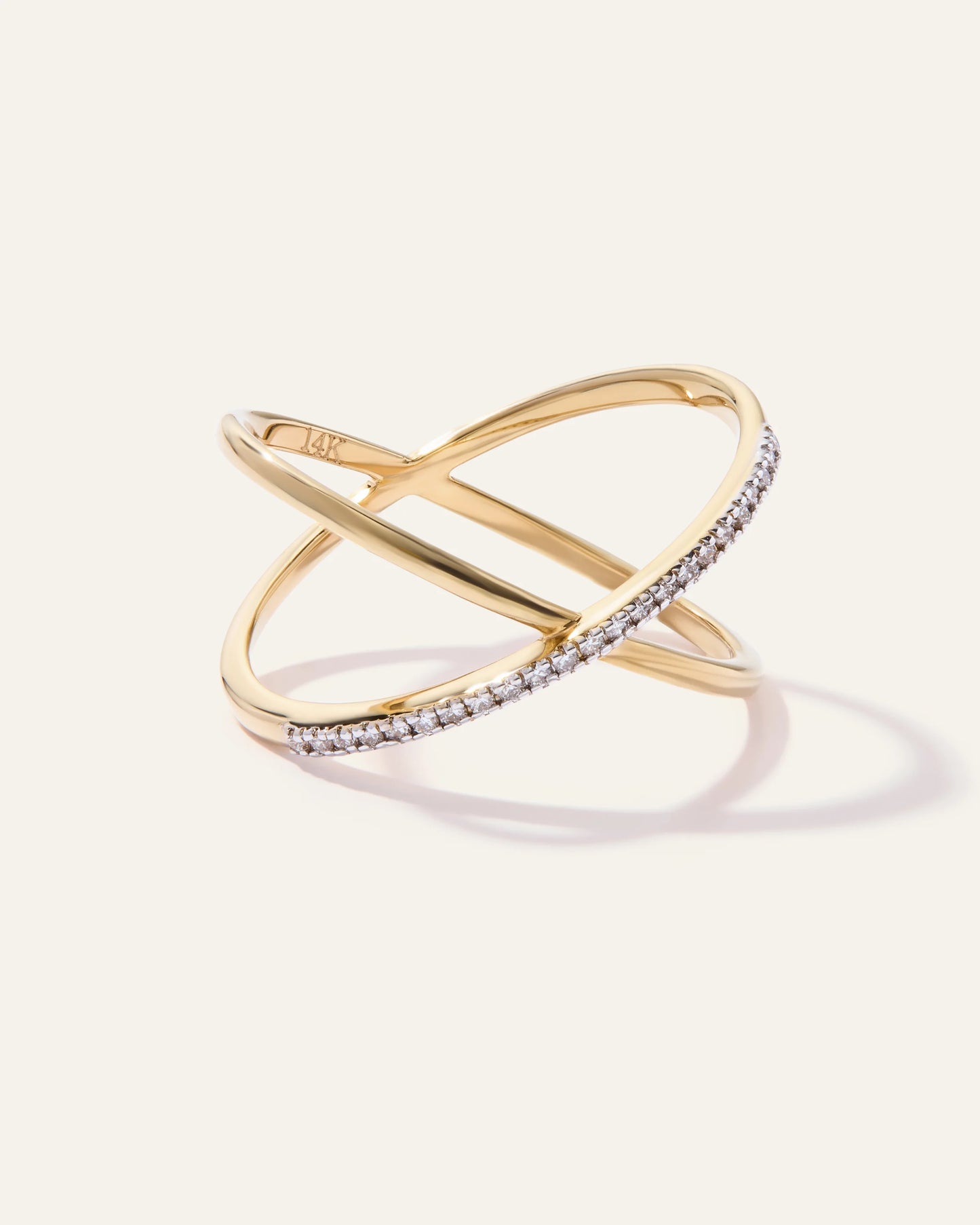 14K Gold Diamond Pave Crossover Ring - 4 / Yellow Gold