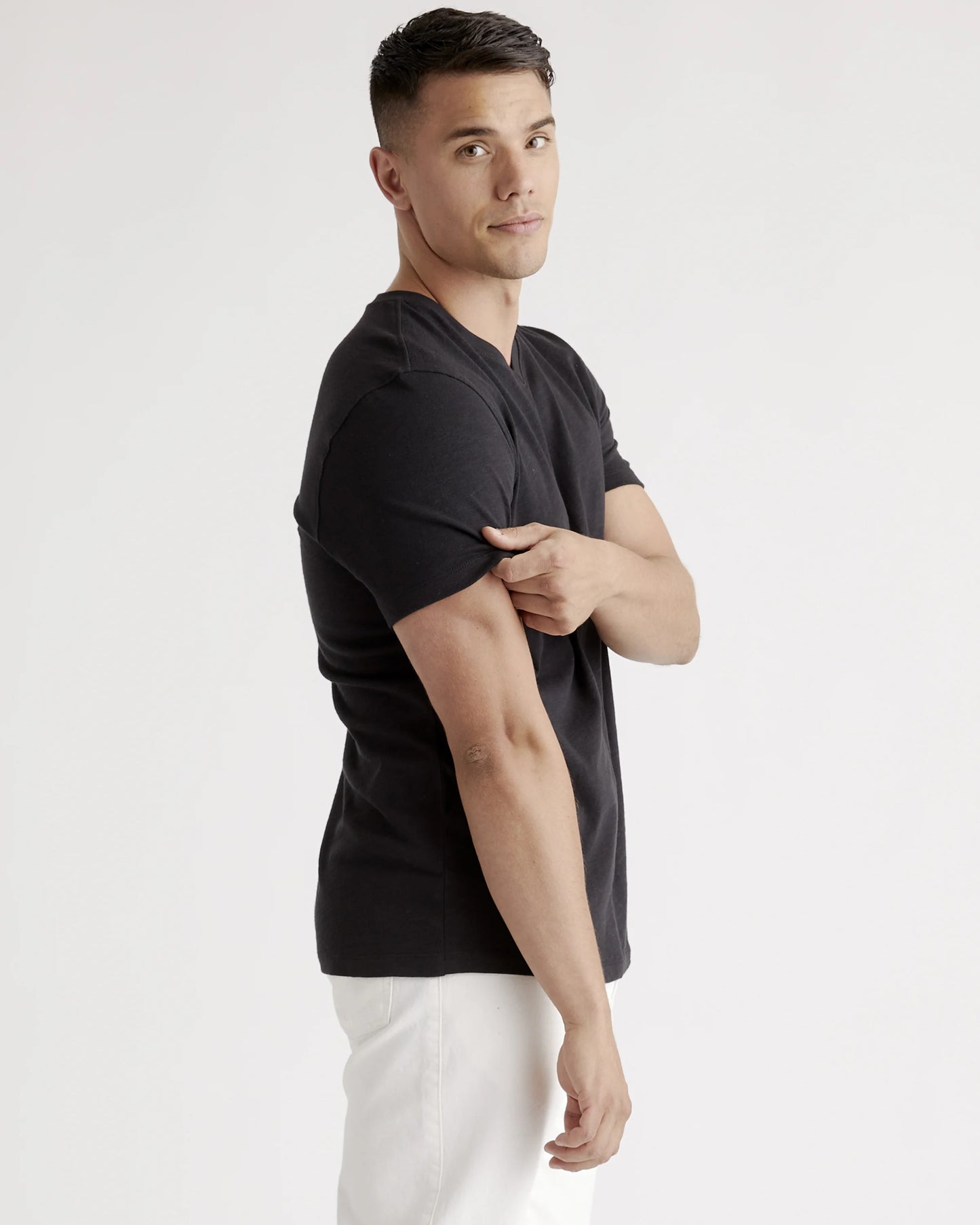 100% Organic Cotton Slub V-Neck Tee - S / Heather Grey