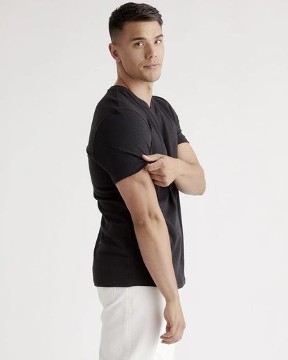 100% Organic Cotton Slub V-Neck Tee - S / Heather Grey